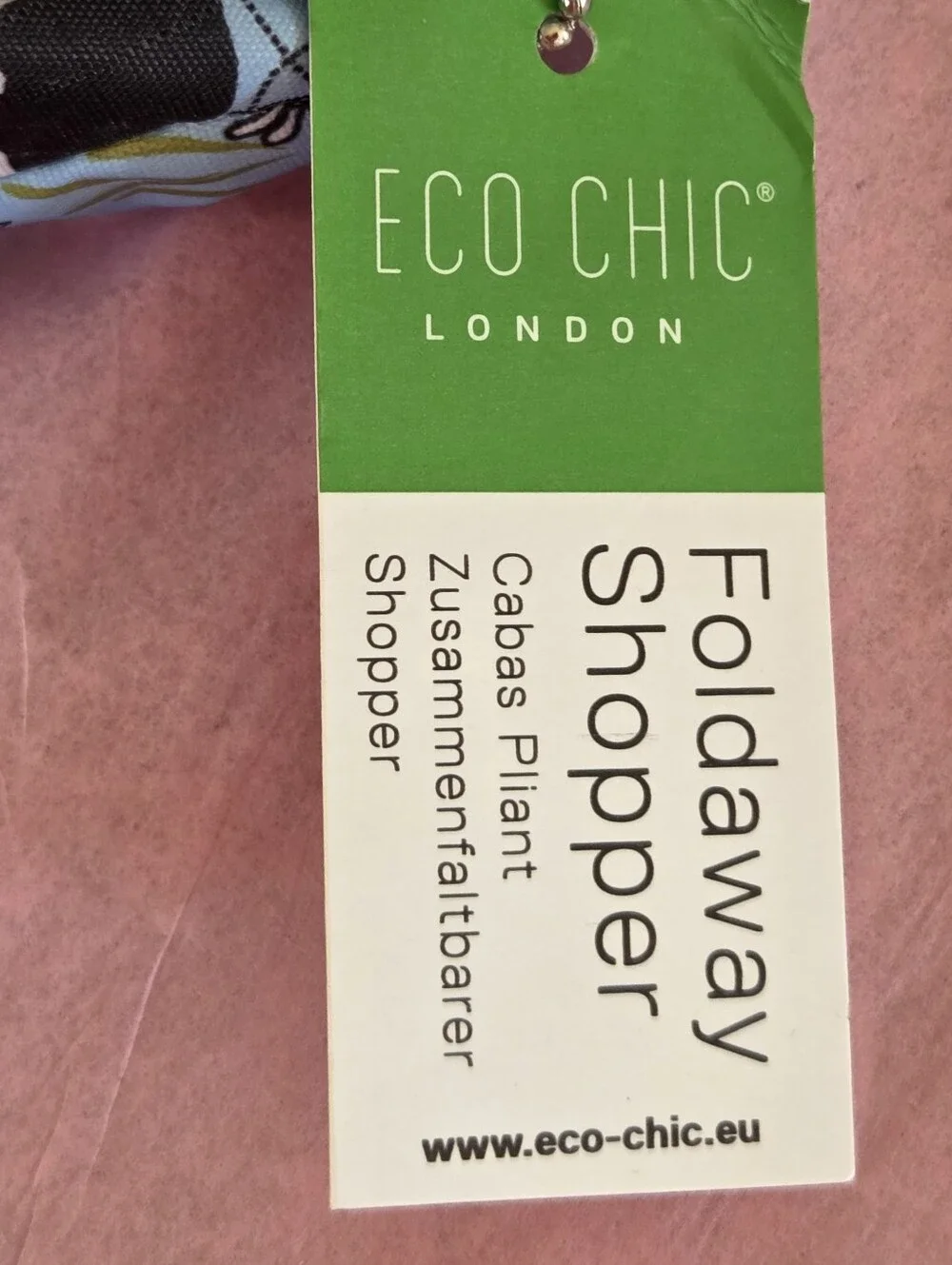 Eco Chic London Cow Print Shopper Foldable Tote Shopping Bag Foldaway Pouch Blue
